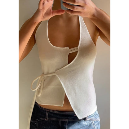 Women Clothing Summer Sexy Backless Lace up Cardigan Halter Design Vest Top for Women