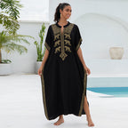 Rayon Embroidered Vacation Robe Beach Cover up Vacation Dress Bikini Cover up Blouse EvenStar