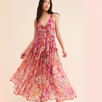 Spring Summer Women Clothing Bohemian Retro Stitching Maxi Dress ChienLing