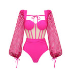 Hollow Out Cutout out Long Sleeve Two Piece Swimsuit Women High Waist Bikini ShineRealm