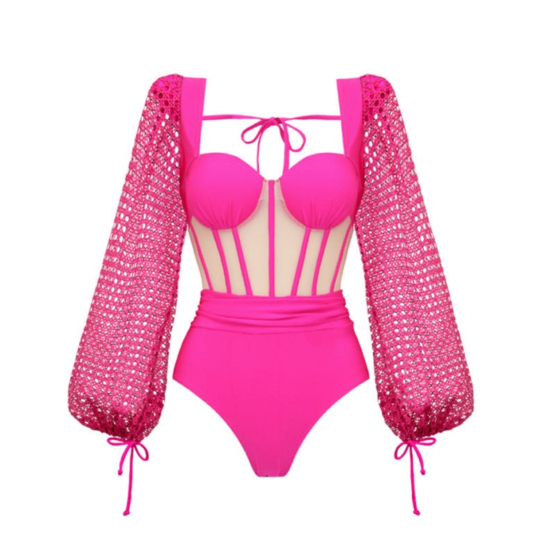 Hollow Out Cutout out Long Sleeve Two Piece Swimsuit Women High Waist Bikini ShineRealm