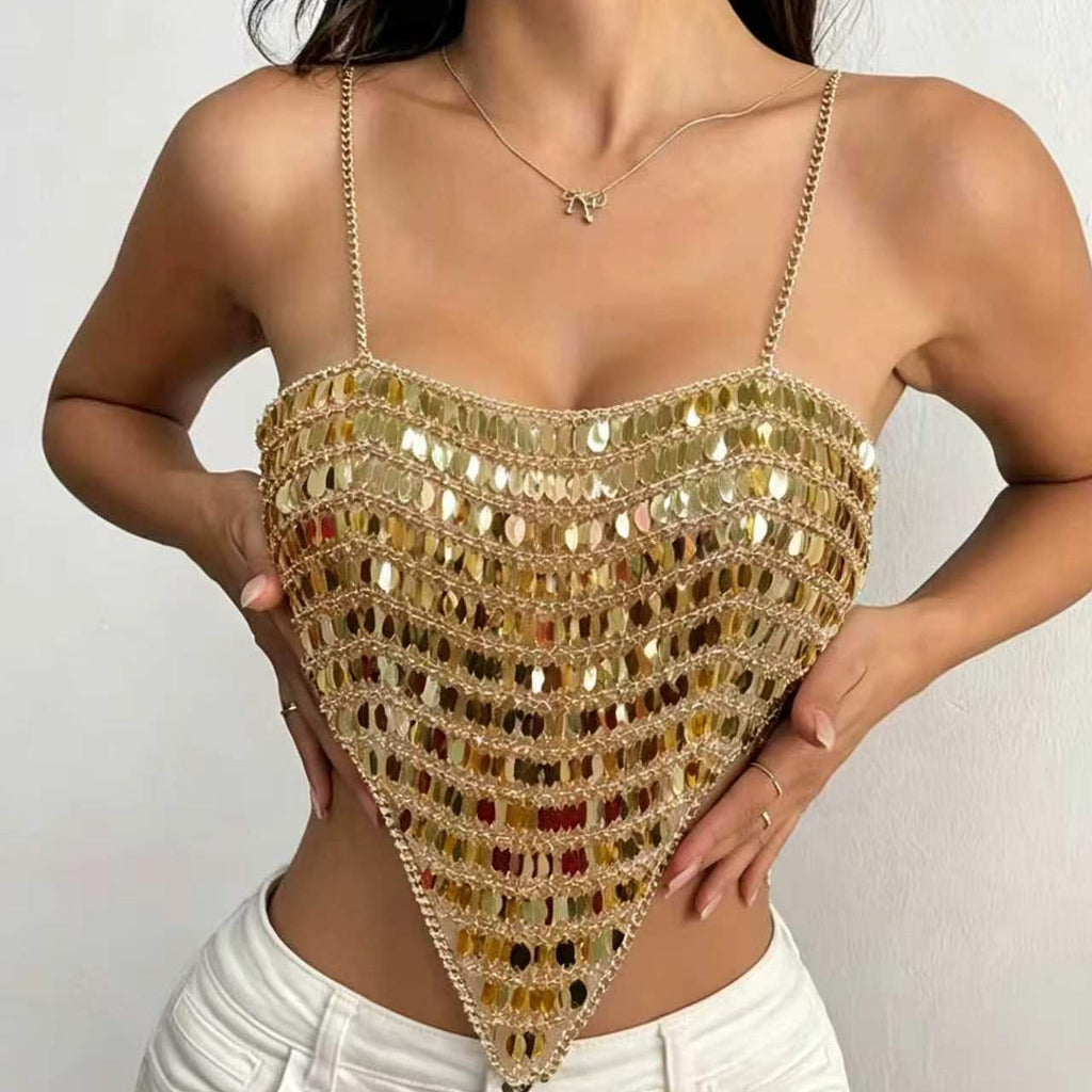 Women Clothing Sexy Love Sequin Tube Top Lace up Top Strap Sexy Hadid