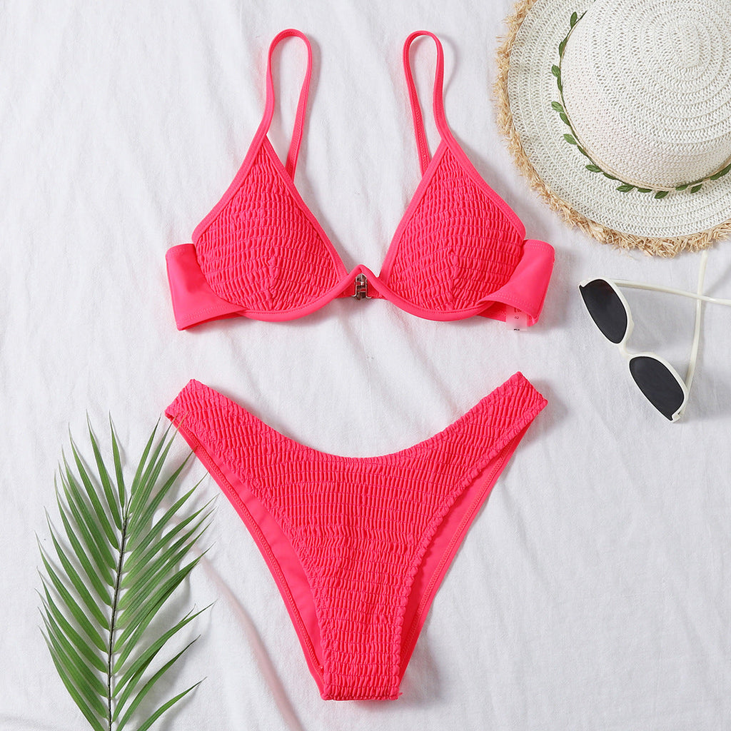 Bikini Pleating Craft Nylon Swimsuit Swimwear YHFX