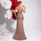 Champagne Sequin Sling Evening Dress Slim Fit Slit Cocktail Host Annual Party Party Light Luxury Fishtail Dress