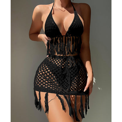 Knitted Lace Up Tassel Bikini Skirt Outfit Sexy Bikini Beach Cover Up Crochet hook