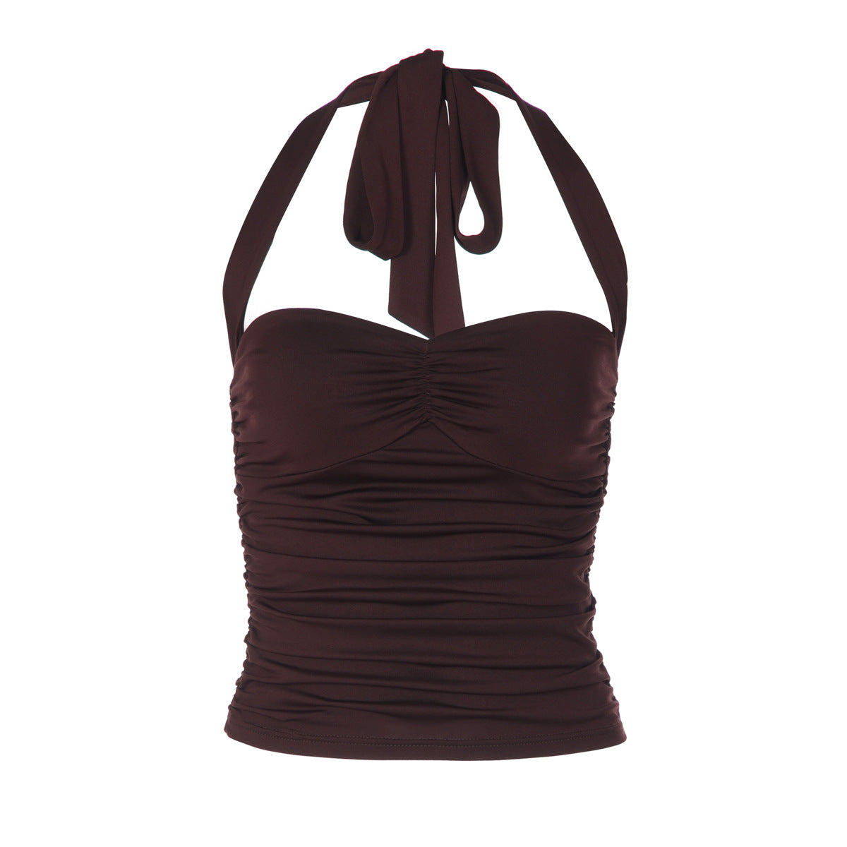 Top de tubo sexy para mujer, cuello halter, ajustado, plisado, con lazo