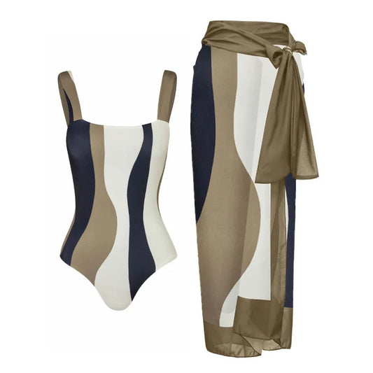 Traje de baño de una pieza para mujer, con protector solar, falda de gasa, para vacaciones en la playa, traje de baño de primavera.