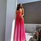 Personalized Summer Gradient Color Halter Pleated Long Women Dress Lyncent