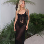Floral Cutout Sexy Tight Beach Dress With Suspenders Backless Dress Spring Summer Havana