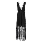 Sexy Black Brocade Lace Dress All Matching Sexy V-neck Loose Backless Women Dress FOREVEREIGHTEEN