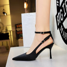 Sexy Leopard Print Stiletto Heels Women Pointed Toe Satin Hollow Out Cutout out Strap Classy Shoes ForestFootwear