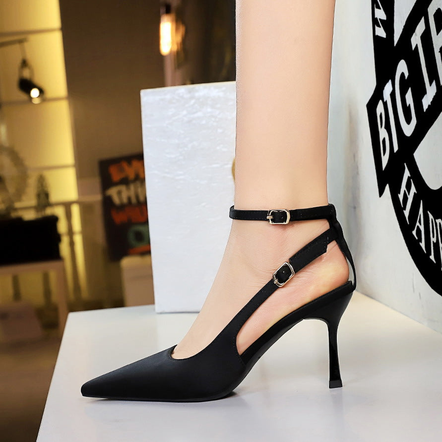 Sexy Leopard Print Stiletto Heels Women Pointed Toe Satin Hollow Out Cutout out Strap Classy Shoes ForestFootwear