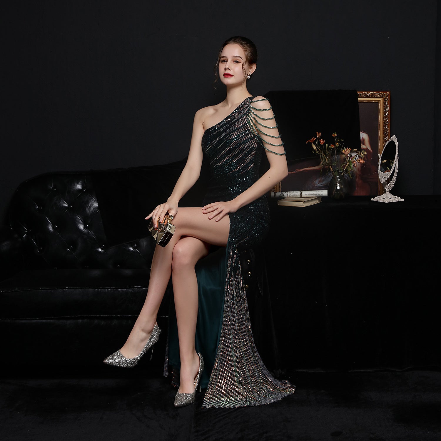 Vestido de noche para fiesta de alta sociedad, con lentejuelas coloridas, sexy, largo y adelgazante, para novia, vestido formal.