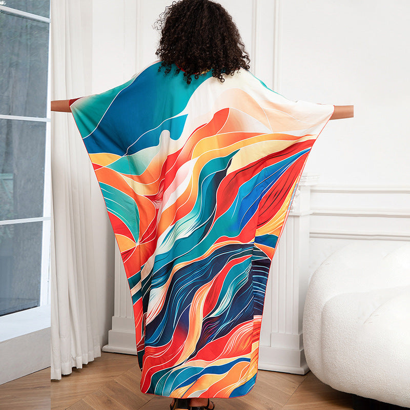 Bata holgada de talla grande para playa, para vacaciones, con estampado de posicionamiento, para mujer