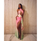 Cross Strap Sexy Cutout One Piece One Piece Swimsuit Women Skirt Two Piece Sets Solid Color Gradient Thunder