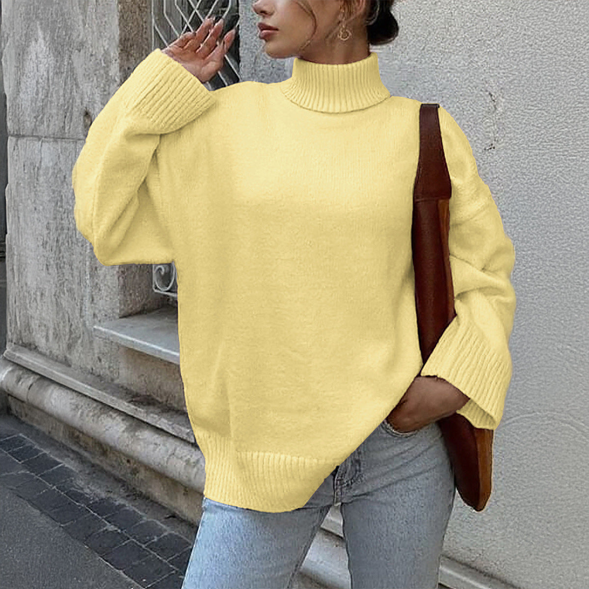 Casual Wool Solid Color Long Sleeve Sweaters Women Clothing Autumn Winter