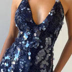 Sexy Women Wear Deep V Plunge Halter Sequ Dress Sexy Nightclub Party Backless Skinny Hip Dress REBECCA