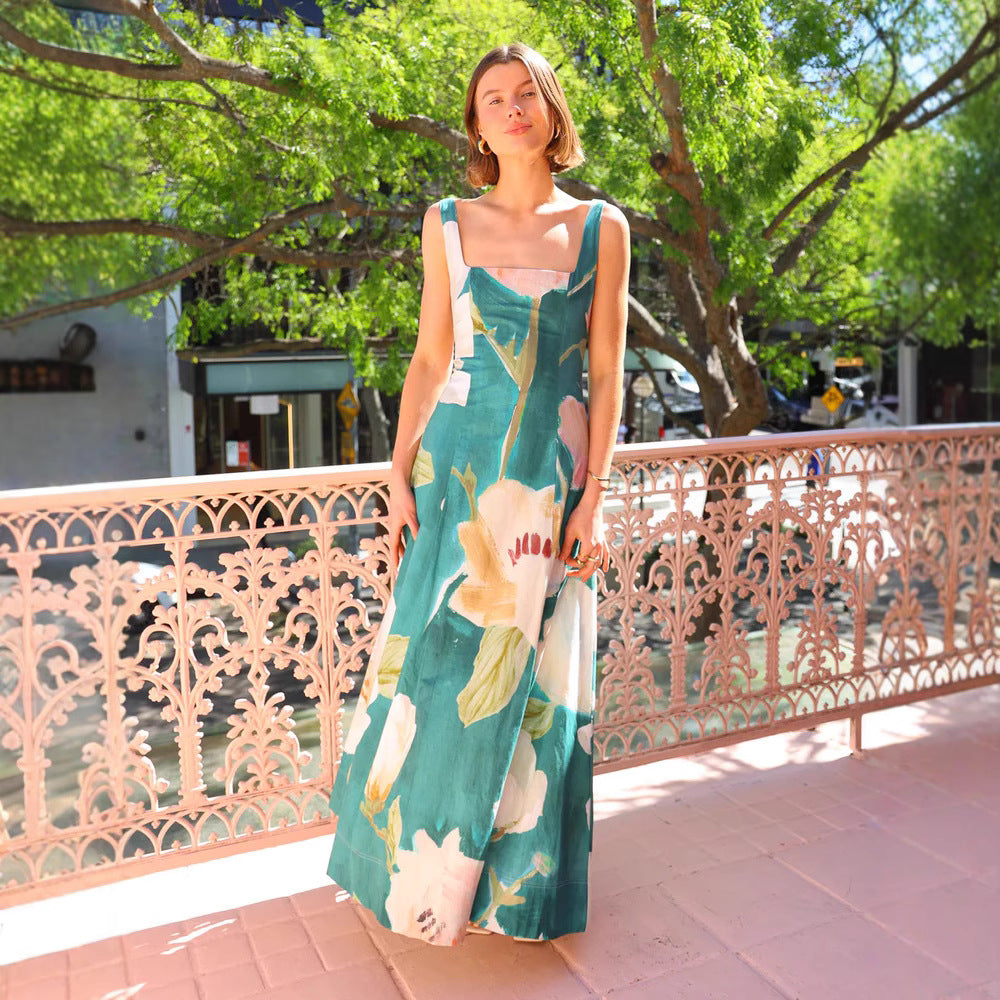 Summer Dress Printed Spaghetti Straps Slimming Dress XUYUN