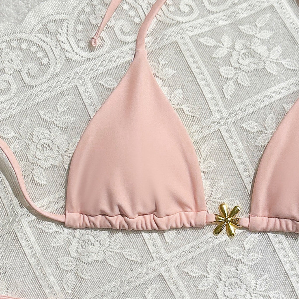 Sexy Exposed Back Women Summer Beach Solid Color Bikini OLam