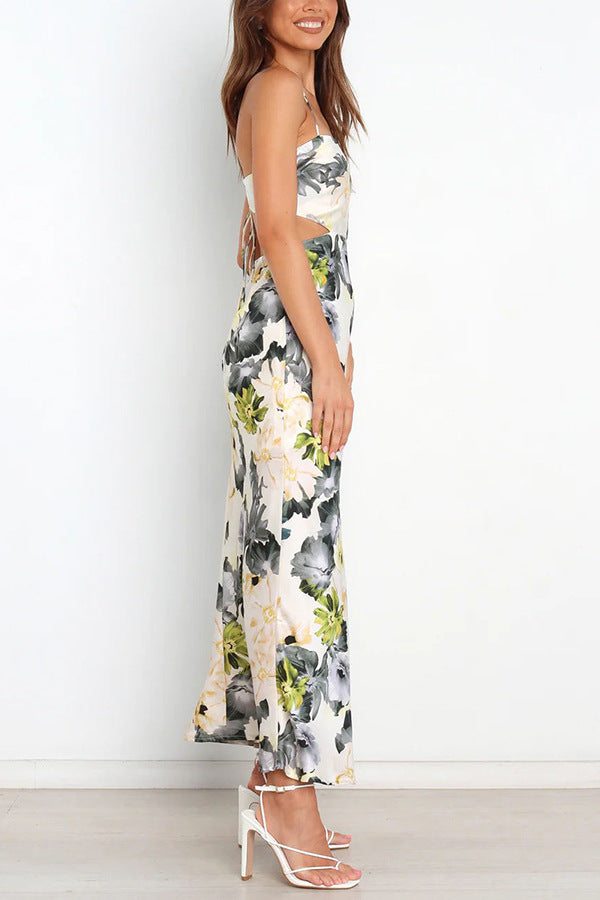 Summer Lace Printing Satin Elegant Dress for Women Havill