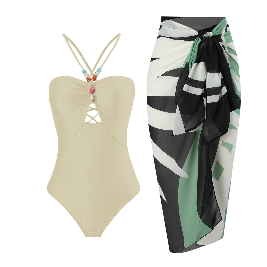 Traje de baño de una pieza de color sólido para mujer, estilo retro francés, que cubre el vientre, fino, para nadar.