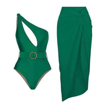 Green Oblique Shoulder One-Piece Suit