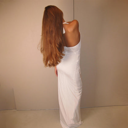 Sexy Women Dress Halter Deep V Plunge neck Backless Maxi Dress Floral Slit Slim Fitting Spring Dress
