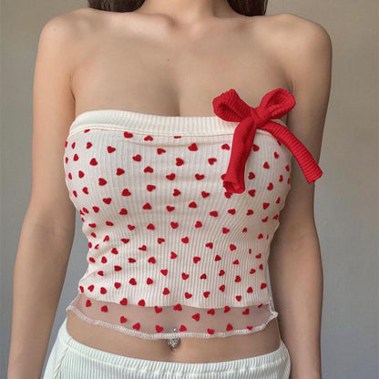 Summer Sexy Sexy Sexy Bow Lace up off Shoulder Short Tube Top Vest