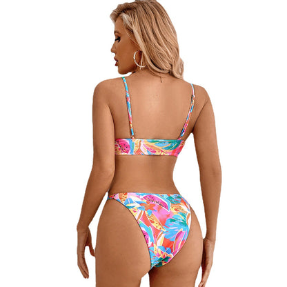 Bikini sexy à fleurs, bikini fendu, maillot de bain dos nu, vacances à la plage, bikini froncé