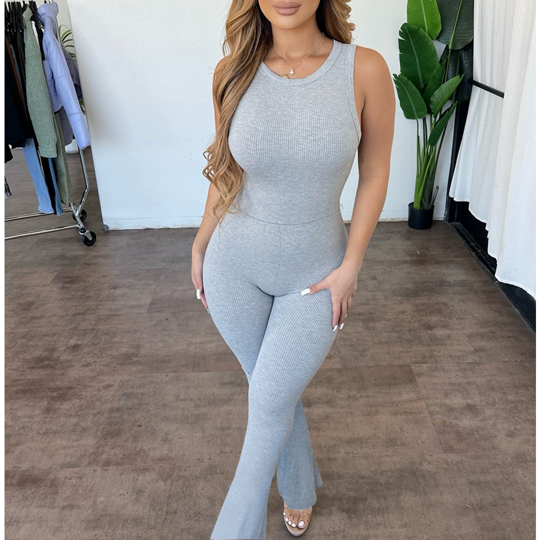 Women Clothing Comfortable Sleeveless Zipper Slim Fit High Waist Micro Pull Jumpsuit Aselin