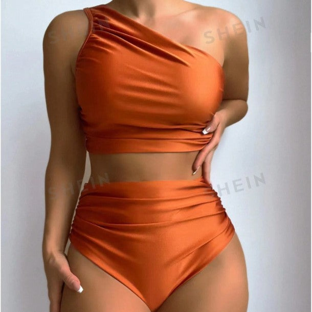 High Waist Solid Color Bikini Swimsuit Women Split Swimsuit Bikini BeautyLady