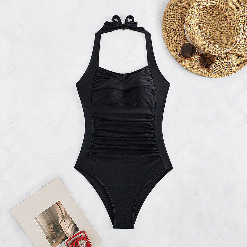 Maillot de bain dos nu pour femme, couleur unie, tissu, pour l'été et la plage
