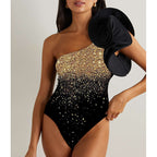 One Shoulder Boning Corset Ruffled Sequined Printed One Piece Swimsuit Women ShineRealm