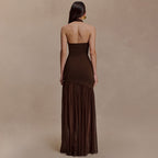 Women Dress Elegant Halter Sexy Cutout Pleated Backless Sheath Dress JULISSA
