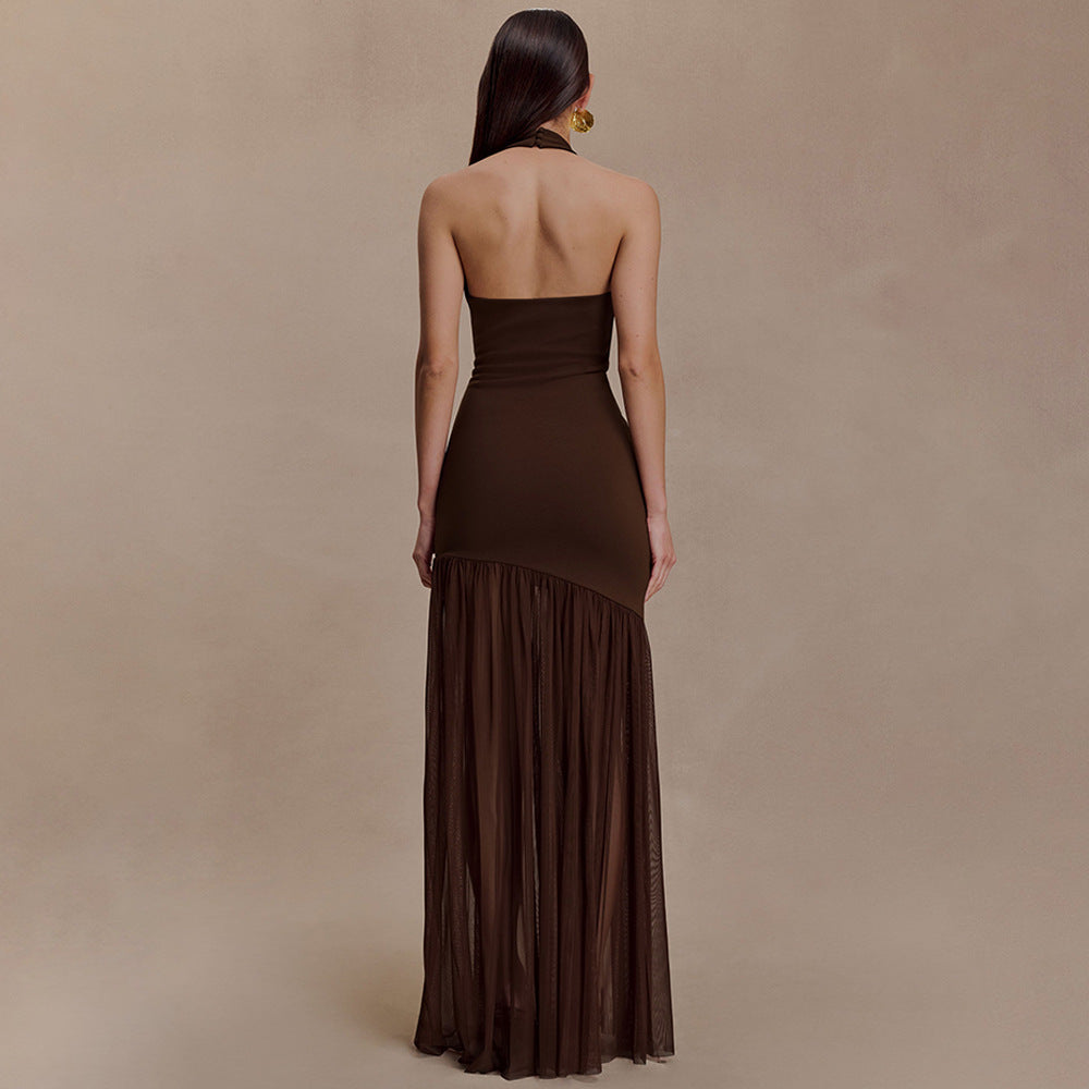 Women Dress Elegant Halter Sexy Cutout Pleated Backless Sheath Dress JULISSA