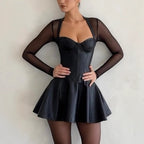 Spring Summer Long Sleeve Stitching Chest Wrapped Dress Casual Stretch Zipper Dress Oyrina