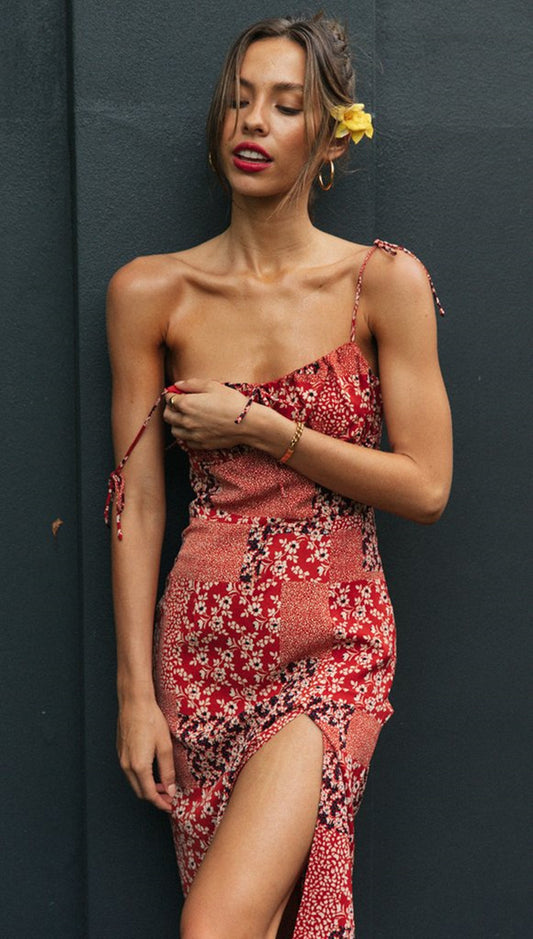 Popular Strap Women Summer Sexy V-neck Lace-up Dress