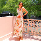 Summer Vacation Printed Maxi Dress Backless Sling Dress XUYUN