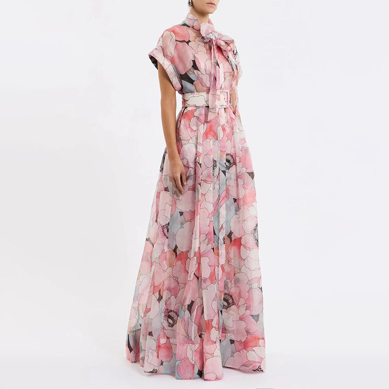 Seaside Vacation Maxi Dress for Women Bow Tie Lace up Waist Maxi Dress Ory