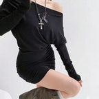 Sexy off Neck off Shoulder Slim Fit Figure Flattering Black Women Commuting Spring Summer Sheath Dress Yiskiss