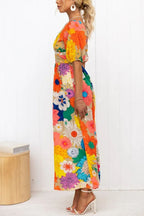 Summer Arrival V neck French Printed Puff Sleeve Casual Holiday Dress Women Havill