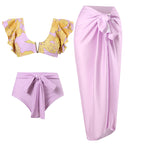 Traje de baño de una pieza con estampado retro francés para mujer, vestido de playa para vacaciones de primavera, bikini de tres piezas