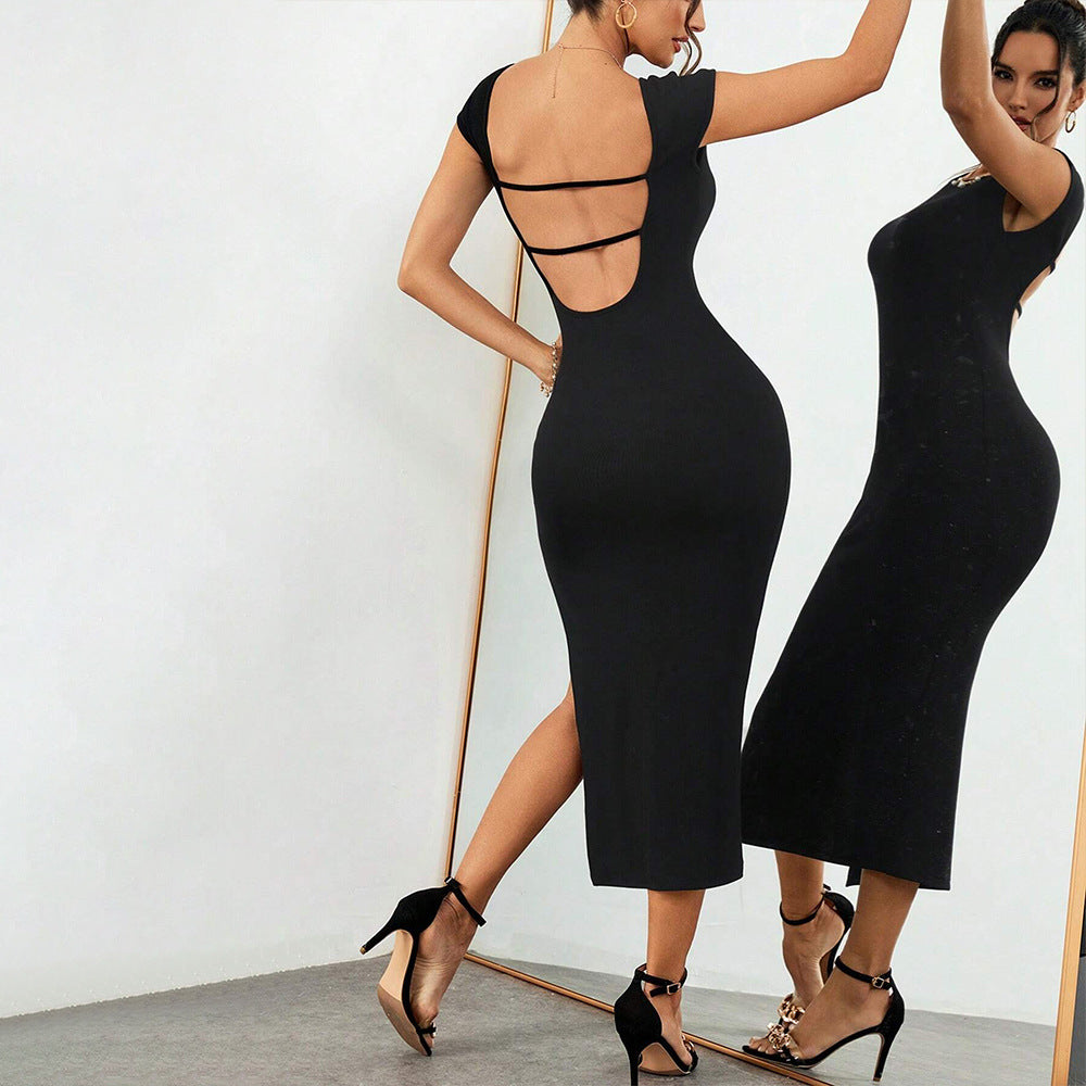 Vestido tubo ajustado y adelgazante para mujer, sexy, con espalda descubierta y escote pronunciado.