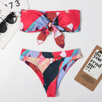 Print Tie Dye Sexy Tube Top Bikini Swimsuit Women Slim Fit Two Piece Suit Split Mojo