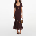 Sexy Slim Fit Slimming Dress U Shaped Big Neckline Short Sleeve Lace Stitching Fishtail Dress Ory