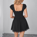 Summer Tencel Bamboo Lace Stitching Dress Dignified Goddess Hollow Out Cutout out Strap Waist Slimming A line Dress SUNSHINE