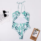 Traje de baño de playa con estampado sexy para mujer, bikini con tirantes triangulares siameses