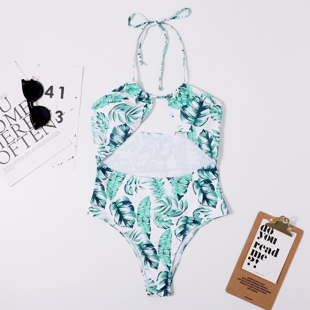 Traje de baño de playa con estampado sexy para mujer, bikini con tirantes triangulares siameses