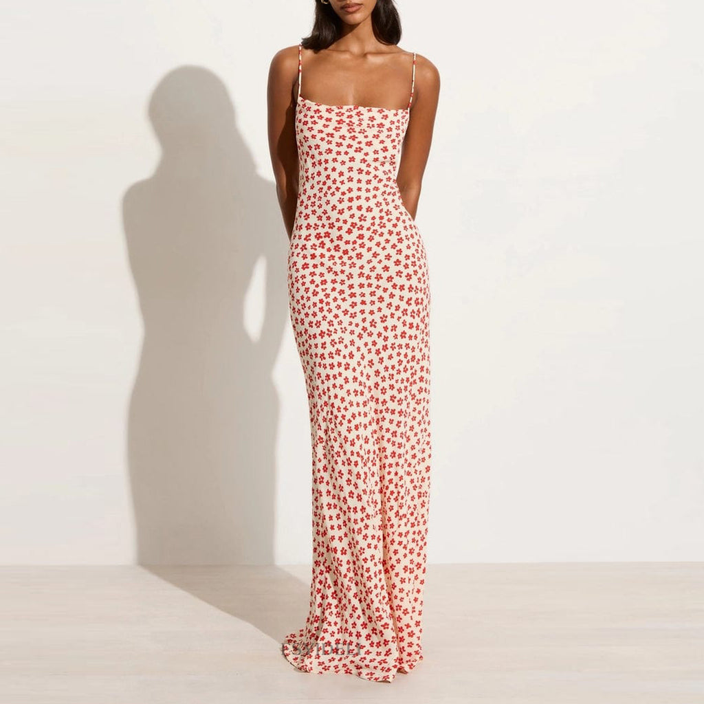 Spring Summer Women Tube Top Suspender Dress Sexy Slim Backless Suspender Floral Dress Eedele