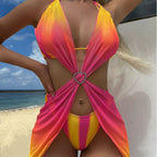 Striped Gradient Love Tulle Skirt Three Piece Sets Swimwear Swimsuit Bikini SanYuva